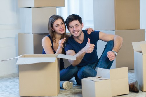 Packed boxes and stored furniture ready for short-term storage