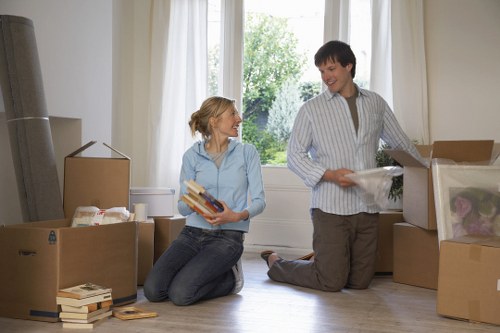 Packed boxes and furniture ready for temporary storage in Streatham